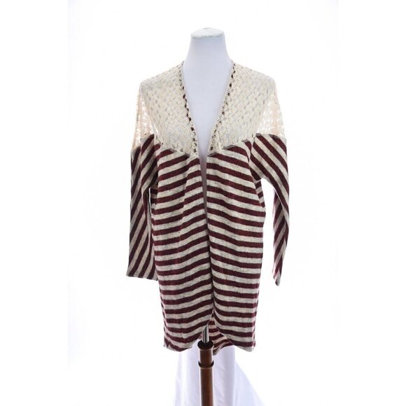 Umgee Womens Open Front Crochet Lace Cardigan Duster Open Front Striped Sz M - Picture 13 of 13